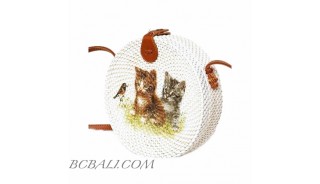 New Style Handmade Circle Rattan Bag with Animal Decoration 